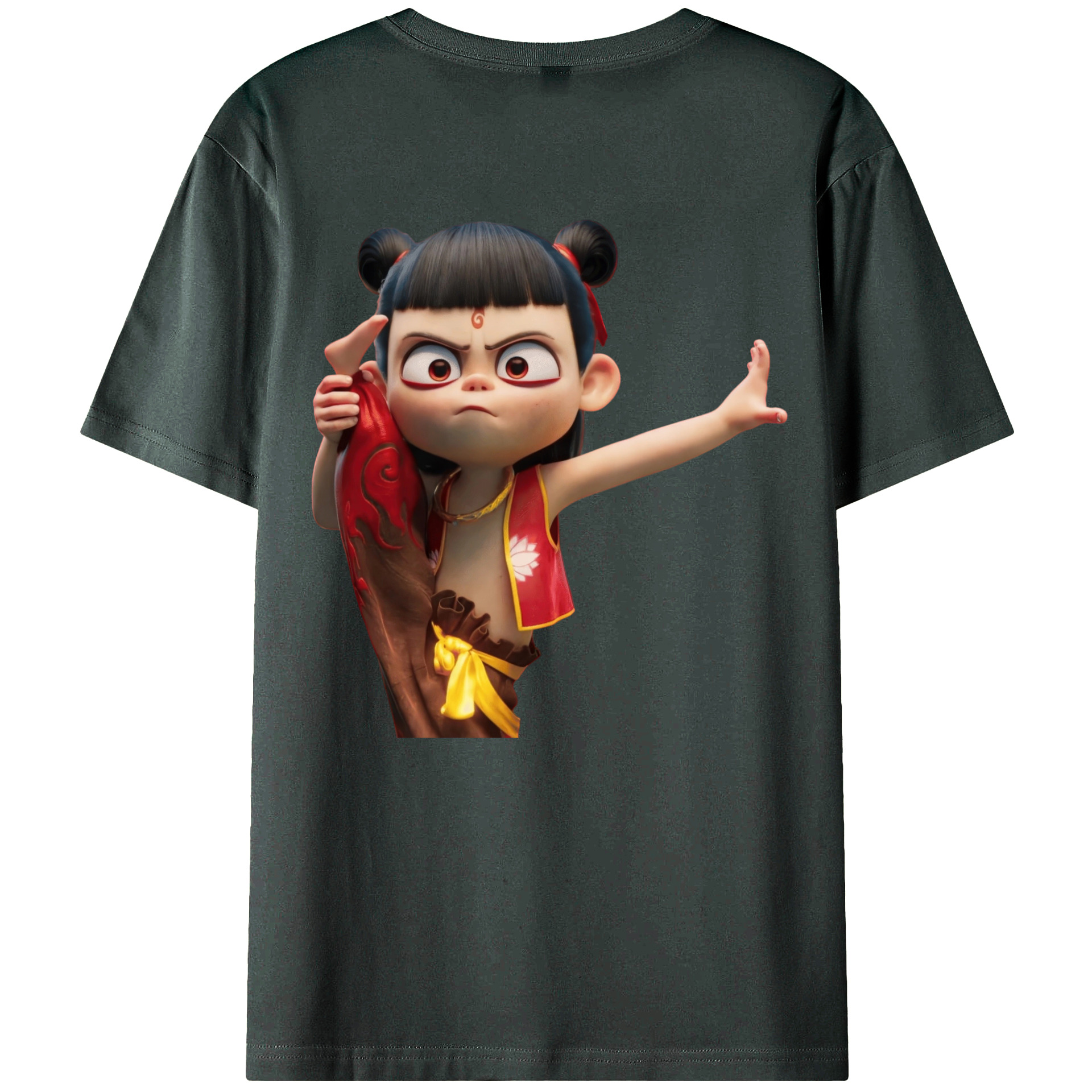 （画像用） Ne Zha 2 ナタ 魔童の大暴れ 綿100％ メンズ半袖Tシャツ（バックプリント） 通気性